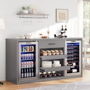Large Coffee Bar Cabinet with Mini Fridge Space