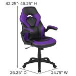 Purple/Black Ergonomic Gaming Chair with Flip-Up Arms