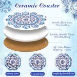 Funny Blue Mandala Coaster Set with Holder