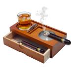 Wooden Ashtray Set with Cigar Holder and Cutters