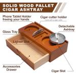 Wooden Ashtray Set with Cigar Holder and Cutters
