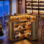 L-Shaped Corner Bar Table with Storage Shelves