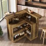 L-Shaped Corner Bar Table with Storage Shelves