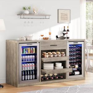 Jocoevol Coffee Bar Cabinet with Mini Fridge Space