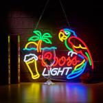 Neon Beer Parrot Palm Tree Wall Sign