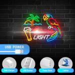 Neon Beer Parrot Palm Tree Wall Sign