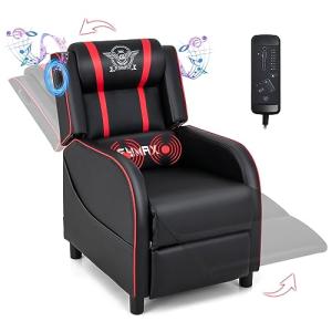 Red Gaming Recliner with Massage and Bluetooth Speaker