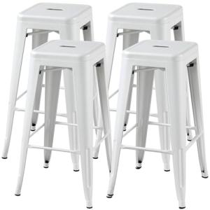 Set of 4 White Industrial Bar Stools
