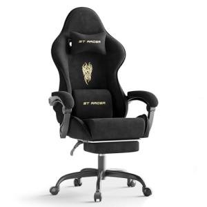 Ergonomic Velvet Gaming Chair with Footrest and Massager