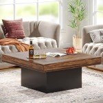 Square LED Coffee Table for Man Cave - Rustic Brown