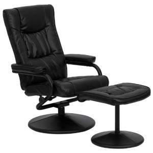 Black LeatherSwivel Recliner Chair and Ottoman Set