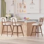 Beige Mid Century PU Leather Swivel Bar Stools