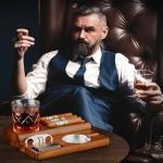 Wooden Cigar Ashtray Set with Lighter and Cutter