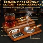 Wooden Cigar Ashtray Set with Lighter and Cutter