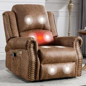 Brown Power Recliner Chair with Massage and Heat