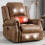 Brown Power Recliner Chair with Massage and Heat