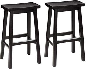 Black Solid Wood Saddle-Seat Barstools - Set of 2