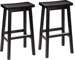 Black Solid Wood Saddle-Seat Barstools - Set of 2