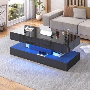 High Glossy LED Coffee Table for Man Cave