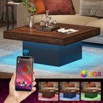 Square LED Coffee Table for Man Cave - Rustic Brown