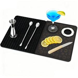 Compact Folding Bar Mat and Cutting Board Set