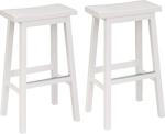 White Solid Wood Saddle-Seat Barstools - Set of 2