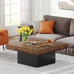 Square LED Coffee Table for Man Cave - Rustic Brown