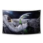 Astronaut Beer Drinking Moon Flag 3x5 Tapestry