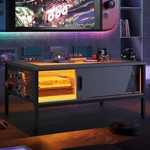 Bestier 42" LED Coffee Table with Storage Doors