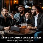 Wooden Cigar Ashtray Set with Whiskey Glass Tray