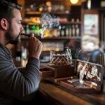 Wooden Cigar Ashtray Set with Whiskey Glass Tray
