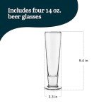 Set of 4 Tall Pilsner Beer Glasses