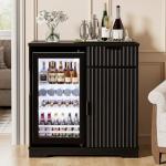 Fluted Wine Bar Cabinet with Fridge and Storage