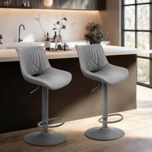 Adjustable Gray Faux Leather Bar Stools Set of 2