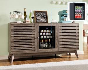 60" Bar Cabinet with Mini Fridge and Storage