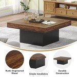 Square LED Coffee Table for Man Cave - Rustic Brown