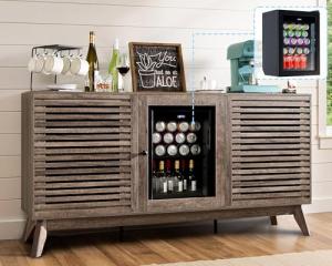 60" Farmhouse Coffee Bar Cabinet with Mini Fridge