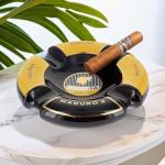 Black and Gold Round Cigar Ashtray with 4 Rests