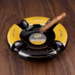 Black and Gold Round Cigar Ashtray with 4 Rests