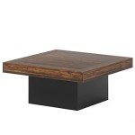 Square LED Coffee Table for Man Cave - Rustic Brown