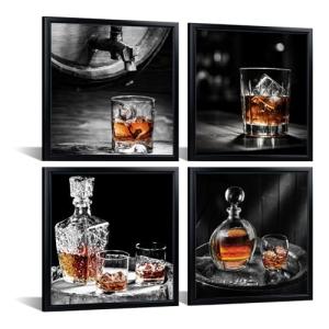 Whiskey Bottle Canvas Wall Art Set of 4