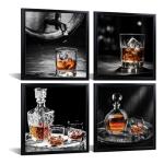 Whiskey Bottle Canvas Wall Art Set of 4