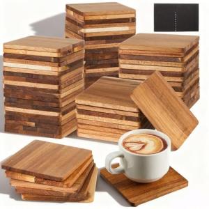 60 Pcs Acacia Wood Coasters for DIY Crafts
