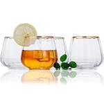 Set of 4 Stemless Wine Glasses with Gold Rim
