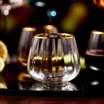 Set of 4 Stemless Wine Glasses with Gold Rim