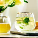 Set of 4 Stemless Wine Glasses with Gold Rim