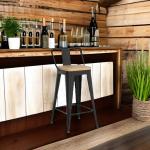 Set of 4 Black Metal Bar Stools with Wood Seat