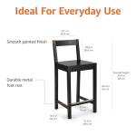 Wooden Bar Stool with Backrest - 24", Black