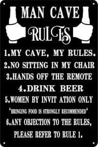Funny Man Cave Rules Metal Sign for Decor