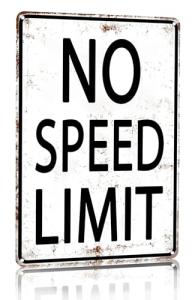 Retro No Speed Limit Tin Sign for Man Cave